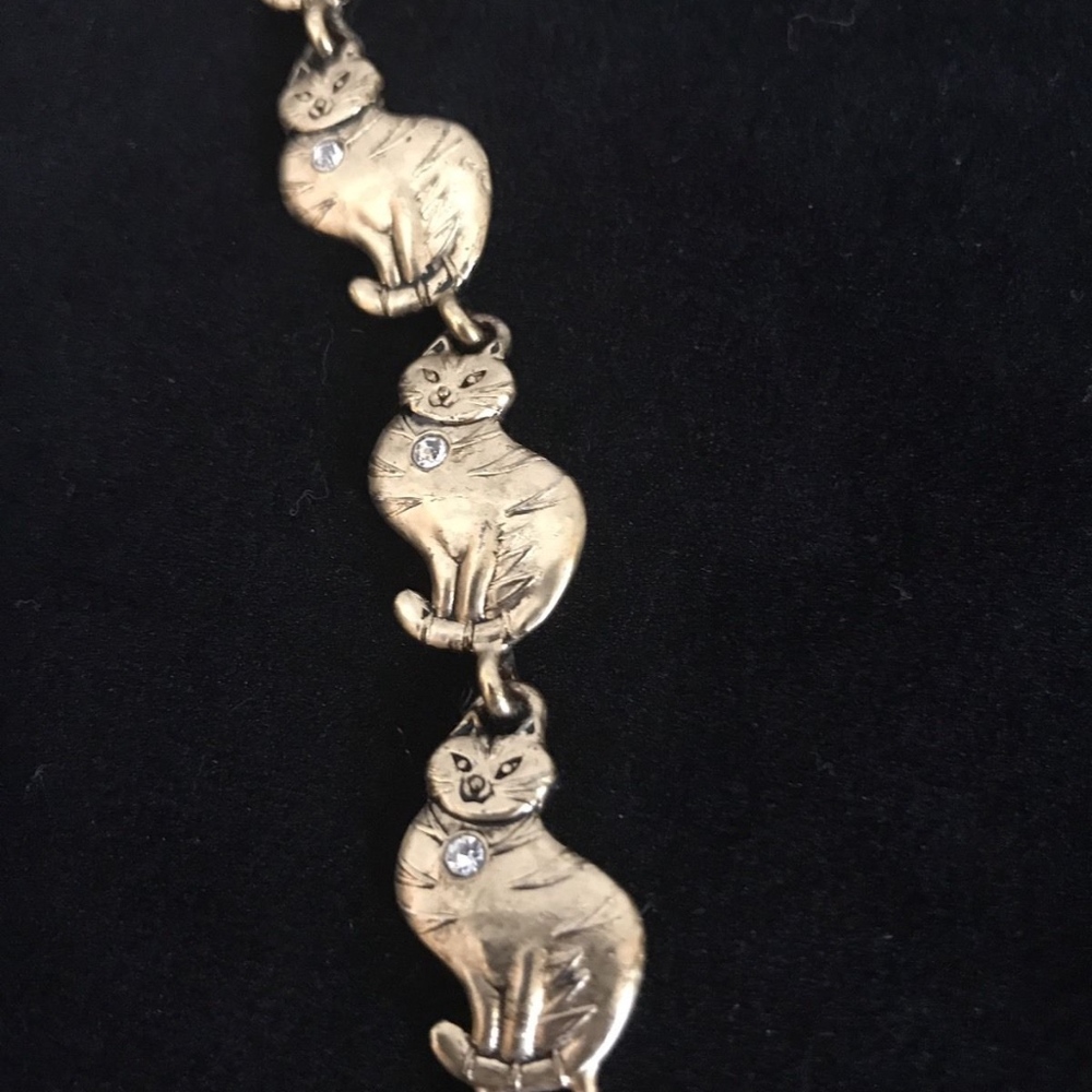 Sitting Cats Gold Toned  Rhinestone Bracelet - Picture 5 of 8
